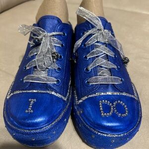 Sparkling Blue Kids Sneakers with Silver Details